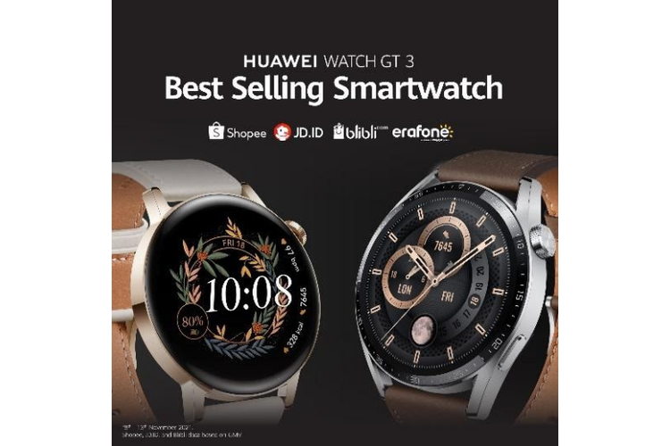 Huawei Watch GT 3 menjadi smartwatch terlaris di beberapa platform e-commerce.