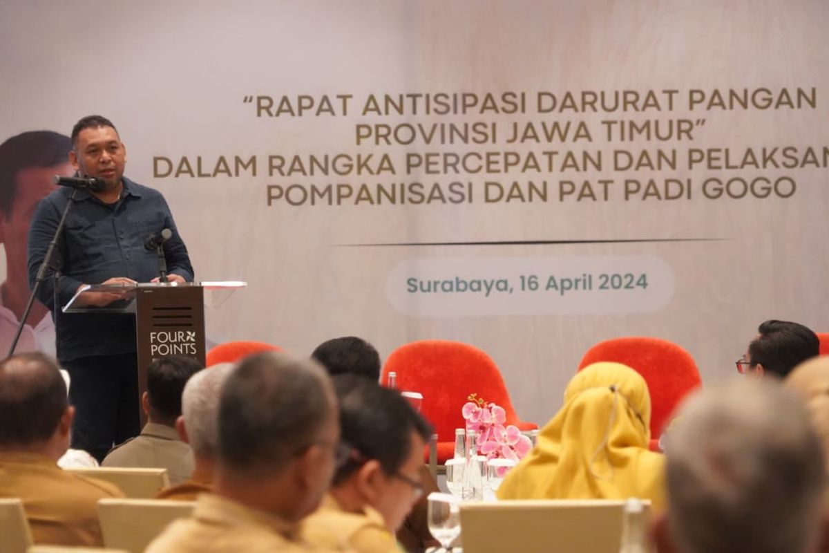Direktur Jenderal (Dirjenbun) Perkebunan Andi Nur Alam Syah saat menghadiri acara Rapat Antisipasi Darurat Pangan Provinsi Jawa Timur di Surabaya, Jawa Timur, Selasa (16/4/2024)