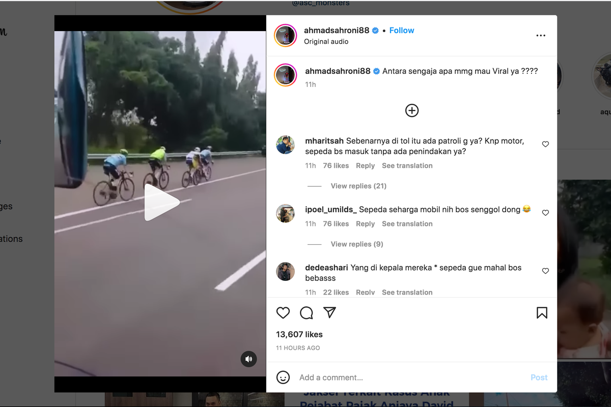 Viral video pesepeda masuk jalan tol