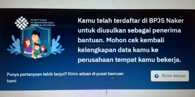 Dashboard notifikasi apakah masuk dalam daftar penerima Subsidi Gaji Rp 600.000