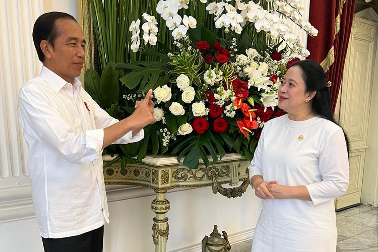 Presiden Joko Widodo dan Ketua DPP PDI-P sekaligus Ketua DPR Puan Maharani bertemu di Istana Merdeka, Jakarta, Senin (4/9/2023).