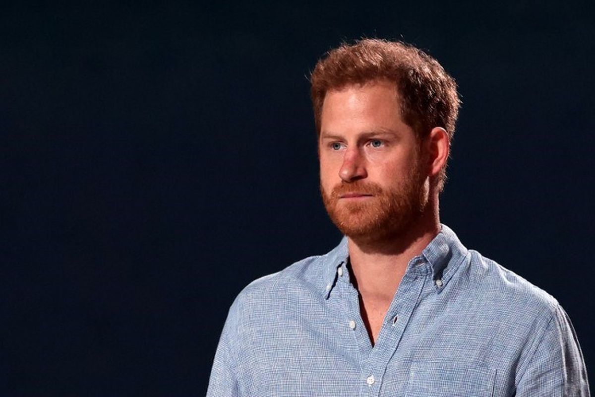 Dalam gambar yang dirilis pada 2 Mei 2021 ini, Pangeran Harry, Duke of Sussex, berbicara di atas panggung selama Global Citizen VAX LIVE: The Concert To Reunite The World di SoFi Stadium di Inglewood, California. 