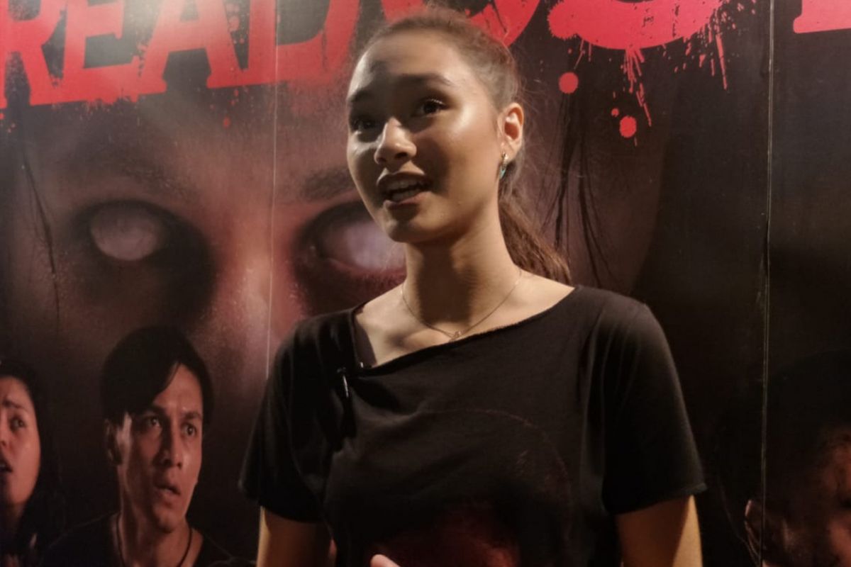 Caitlin Halderman dalam jumpa pers peluncuran poster dan trailer film Dreadout di CGV Grand Indonesia, Thamrin, Jakarta Pusat, Jumat (30/11/2018).