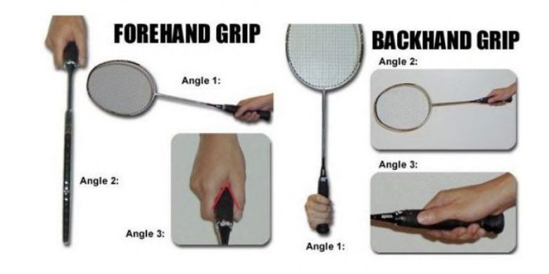 Cara memegang raket forehand grip dan backhand grip.