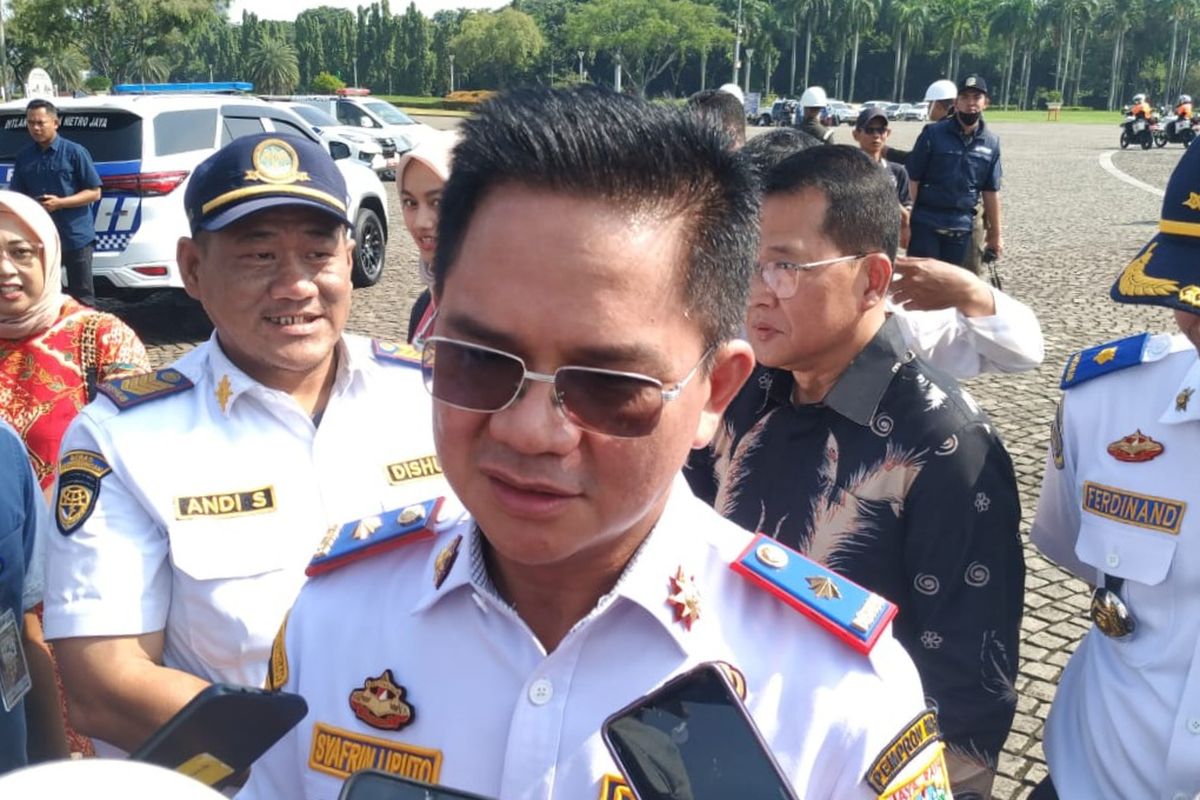 Kepala Dinas Perhubungan DKI Jakarta Syafrin Liputo kepada wartawan di Monas, Jakarta Pusat, Kamis (4/4/2024).