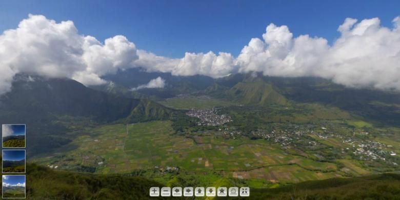 Desa Sembalun di Lombok Timur terlihat dari puncak Bukit Pergasingan (1.700 mdpl). Klik dan geser foto 360 derajat di tubuh berita bawah.