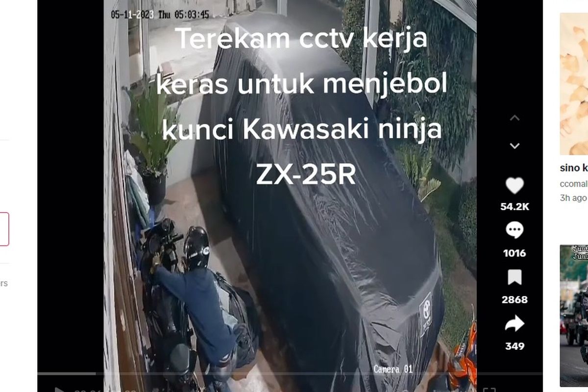 Video viral di media sosial memperlihatkan pencuri yang gagal membawa kabur Kawasaki ZX-25R. 