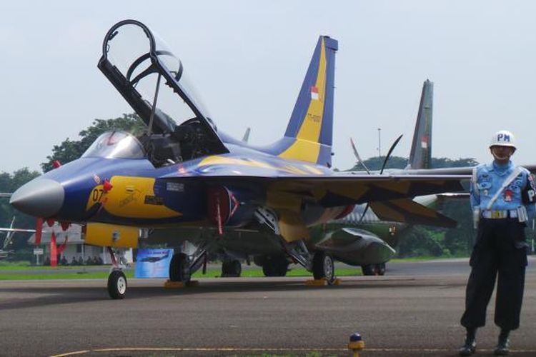 Pesawat tempur T 50i Golden Eagle yang didatangkan dari Korea Selatan untuk memperkuat Angkatan Udara Indonesia.