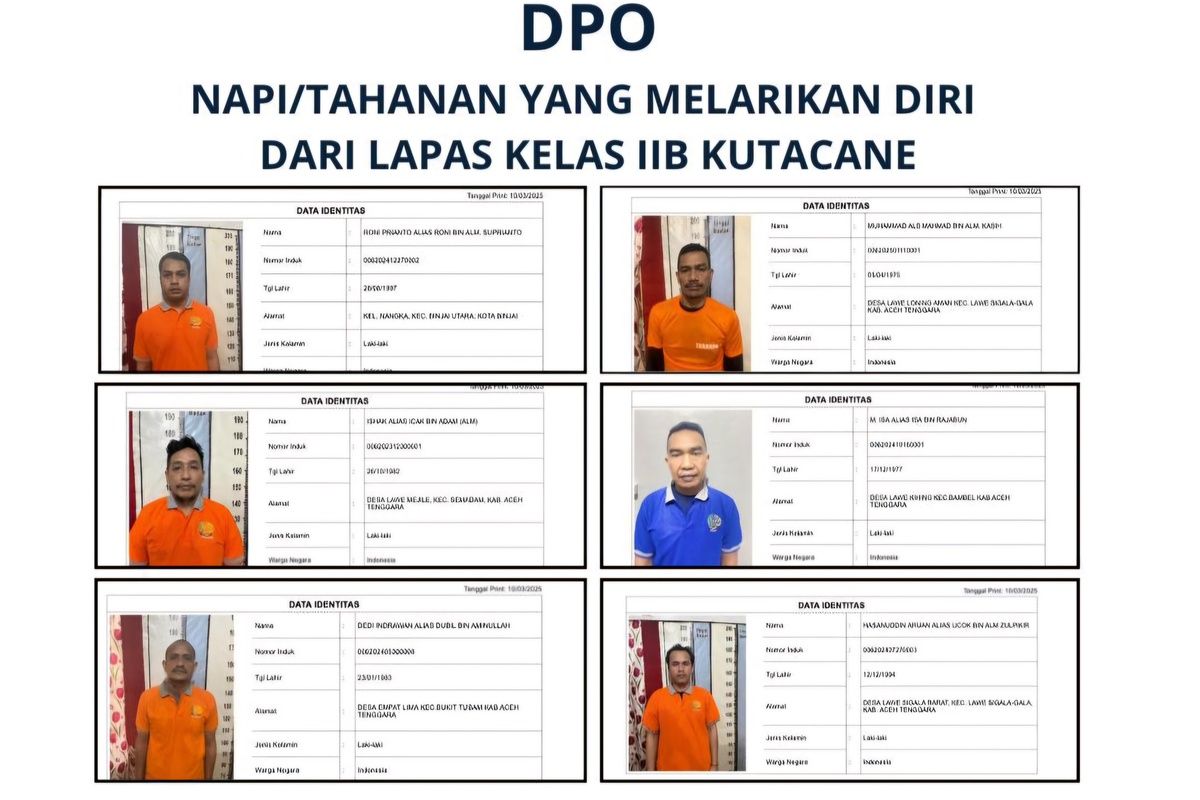 6 Napi Lapas Kutacane Masih Buron, Kalapas Minta Bantuan Polda Sumut