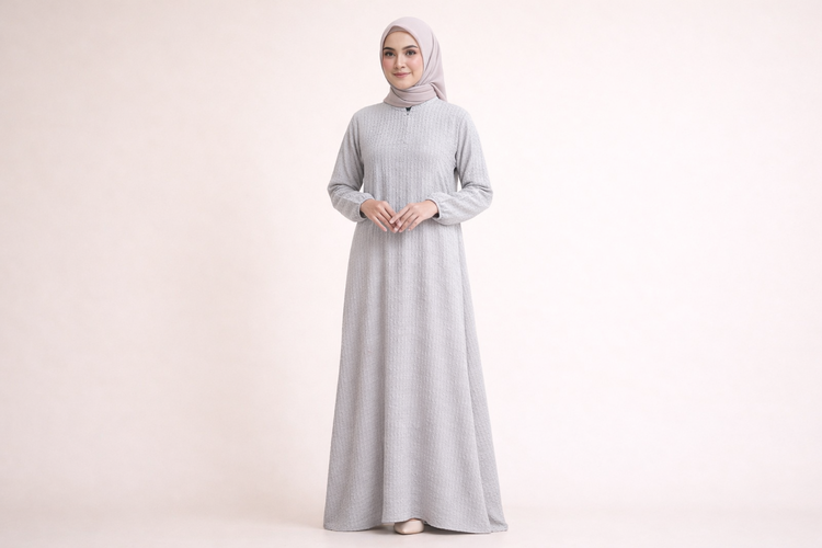 Gamis Bertekstur Halus Tanpa Motif Ramai
