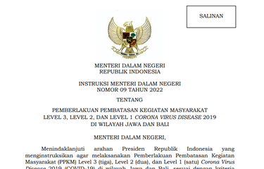 Tangkapan layar Instruksi Menteri Dalam Negeri (Inmendagri) Nomor 9 Tahun 2022.