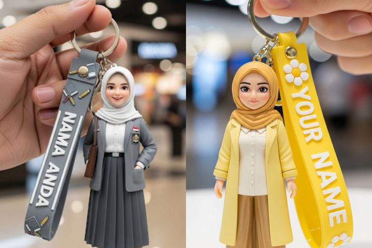 ilustrasi foto diri menjadi gantungan kunci action figur dengan prompt AI.