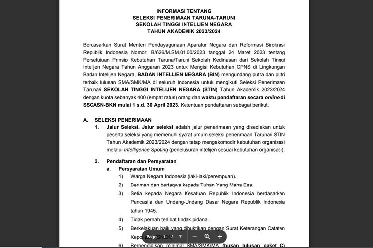 Foto : Pendaftaran Sekolah Tinggi Intelijen Negara 2023, Simak Syarat ...