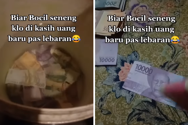 Tangkapan layar video yang memperlihatkan aksi seseorang diduga sedang mencuci dan menyetrika sejumlah uang Rupiah kertas.