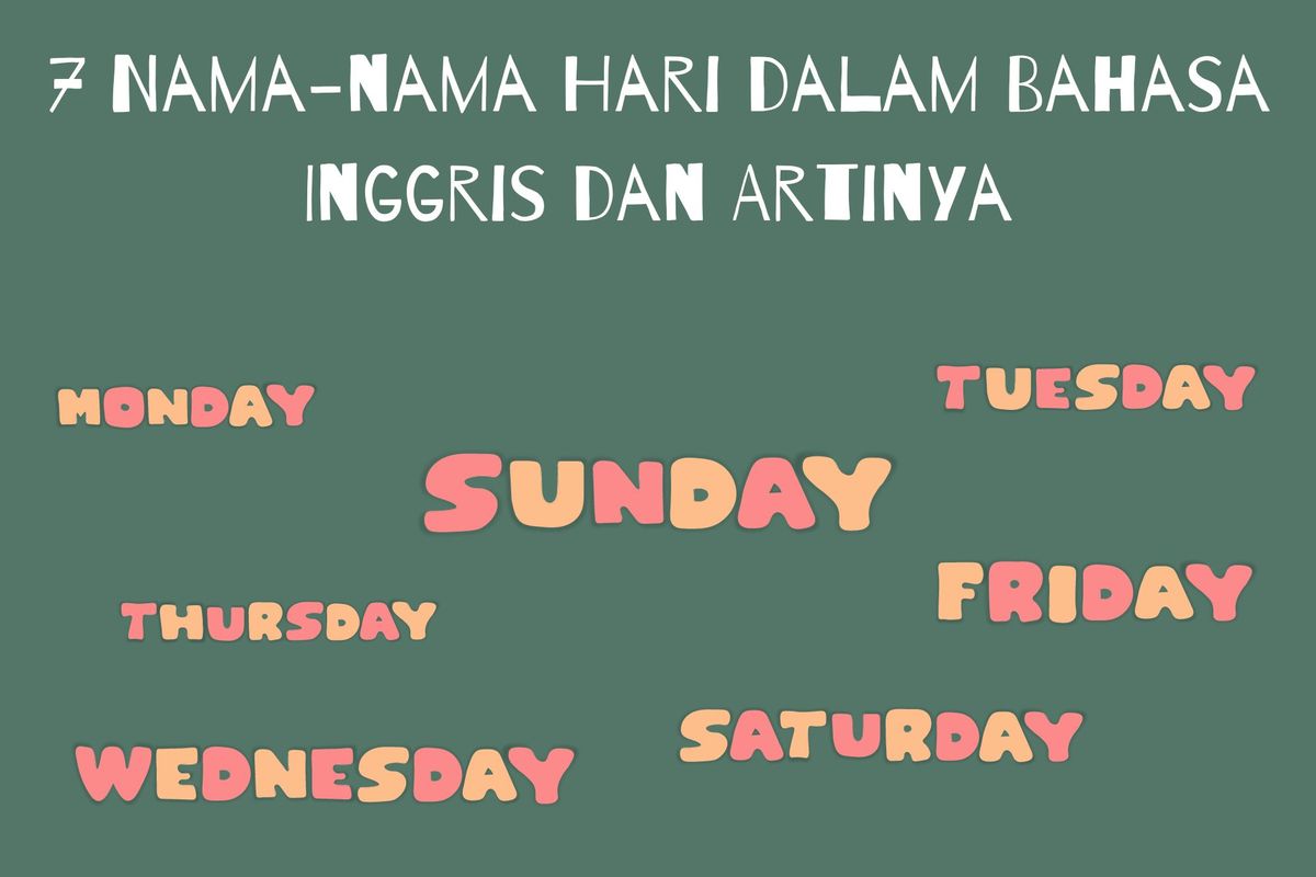Tujuh nama-nama hari dalam bahasa Inggris, antara lain Sunday, Monday, Tuesday, dan Wednesday. Apa saja artinya dan bagaimana contoh kalimatnya?