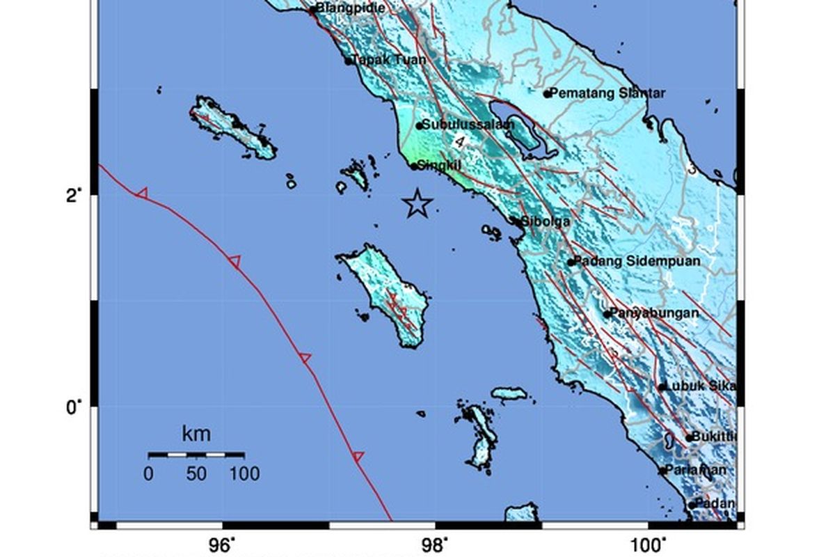 Magnitudo 6,2 mengguncang Kepulauan Nias, Sumatera Utara, terjadi pada pukul 05:30:01 WIB, berlokasi Episenter pada koordinat 1.91° LU ; 97.83° BT, atau tepatnya berlokasi di laut pada jarak 54 Km arah Tenggara Kabupaten Aceh Singkil, Nanggroe Aceh Darusallam, pada kedalaman 54 km. Gempa tersebut cukup kuat dirasakan di alat milik Badan Meteorologi Klimatologi dan Geofisika (BMKG) Stasiun Gunungsitoli