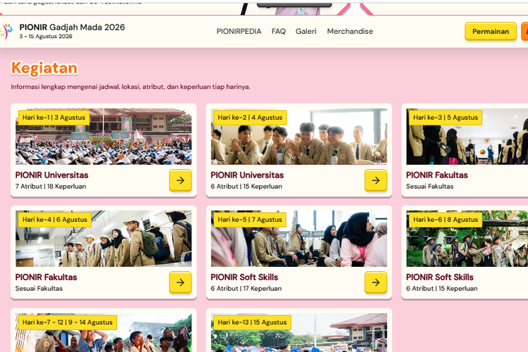 Jadwal PIONIR Gadjah Mada 2026, Kegiatan Orientasi Mahasiswa Baru UGM