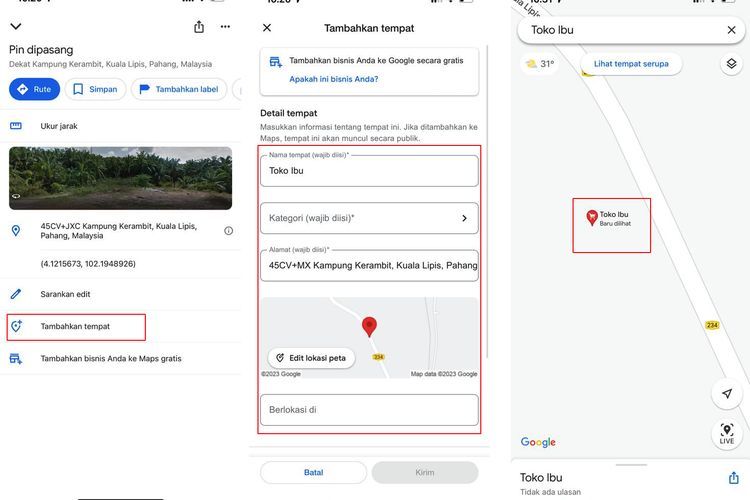 Ilustrasi cara menambahkan alamat rumah di Google Maps.