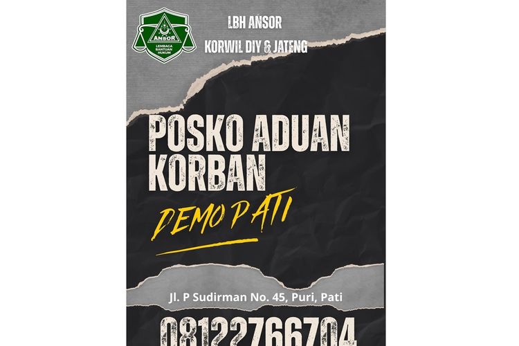 Posko LBH GP Ansor untuk pengaduan korban demo Pati.