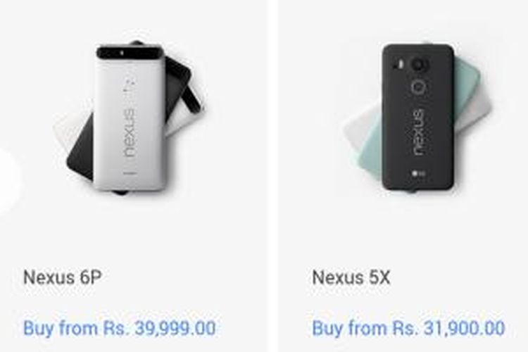 Harga Google Nexus 5X dan 6P terungkap di situs Google Store India.