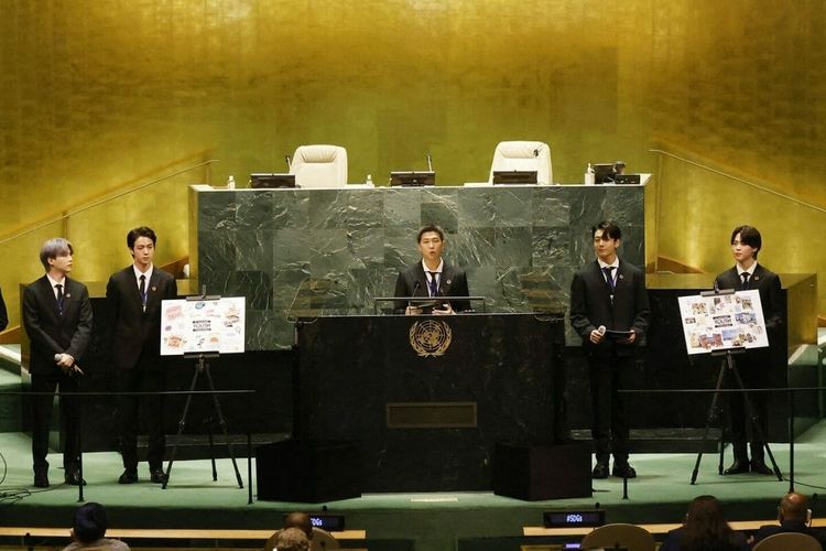 BTS saat menyampaikan pidato di PBB