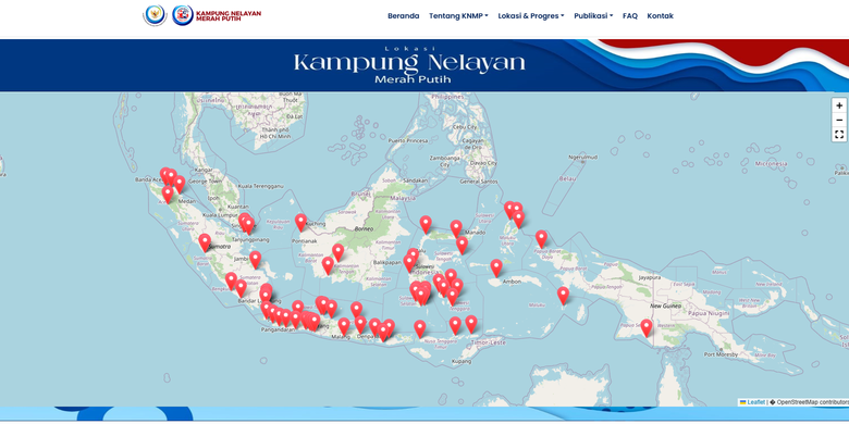 Tangkapan layar laman resmi Kementerian Kelautan dan Perikanan (KKP) yang menunjukkan lokasi Kampung Nelayan Merah Putih (KNMP). Apa itu Kampung Nelayan Merah Putih. Fasilitas Kampung Nelayan Merah Putih.
