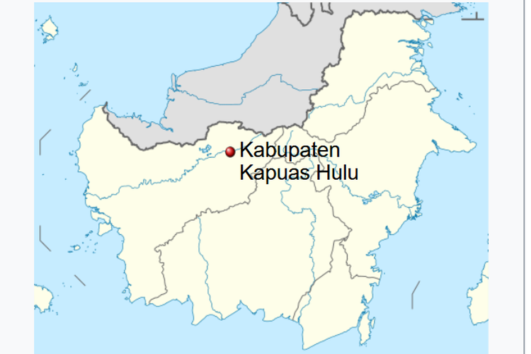 Peta Kabupaten Kapuas Hulu di Kalimantan Barat, lokasi berdirinya Kerajaan Jongkong.