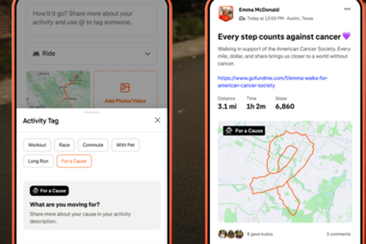 Strava punya fitur baru, untuk mengajak pengguna berolahraga sambil menyuarakan kampanye atau donasi