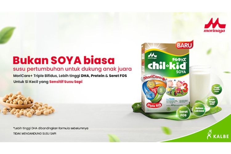 Morinaga Chil Kid Soya hadir dengan MoriCare+ Triple Bifidus, tinggi protein soya, serta serat pangan FOS.