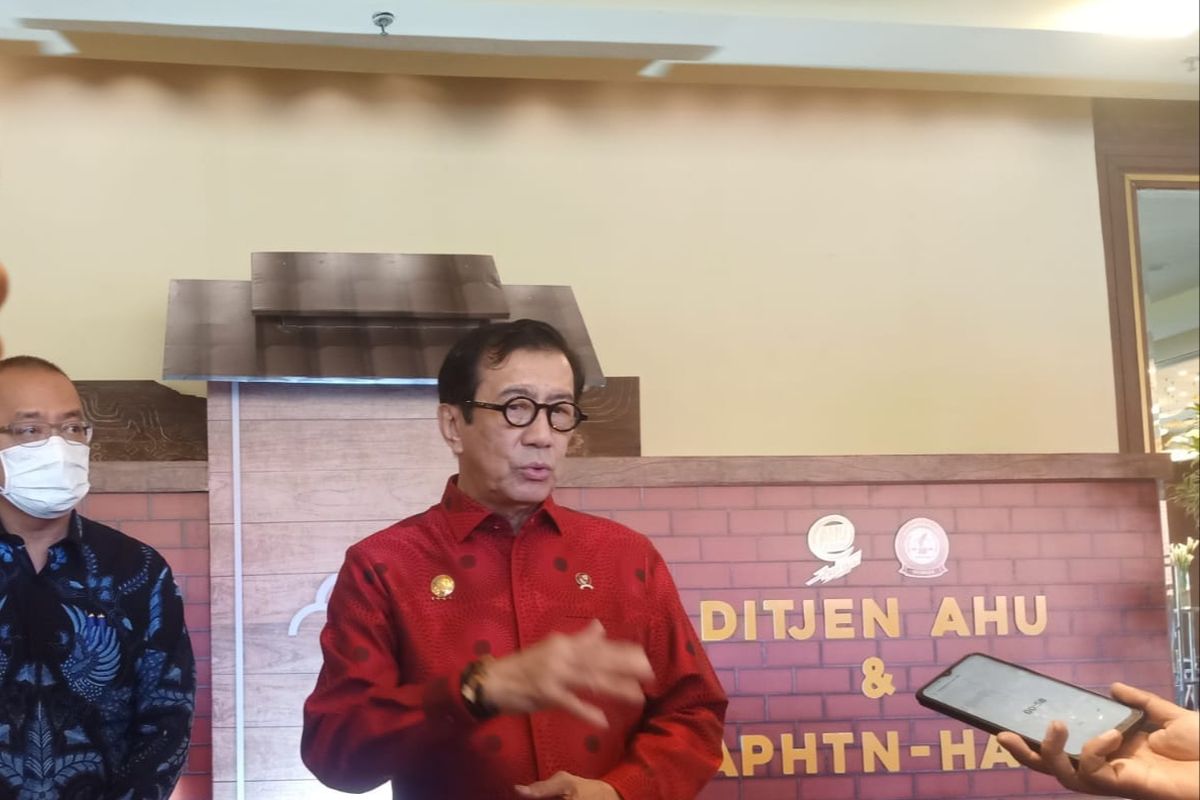 Menteri Hukum dan Hak Asasi Manusia, Yasonna H. Laoly saat ditemui di Hotel Westin Nusa Dua, Badung, Bali pada Rabu (18/5/2022). Kompas.com/ Yohanes Valdi Seriang Ginta