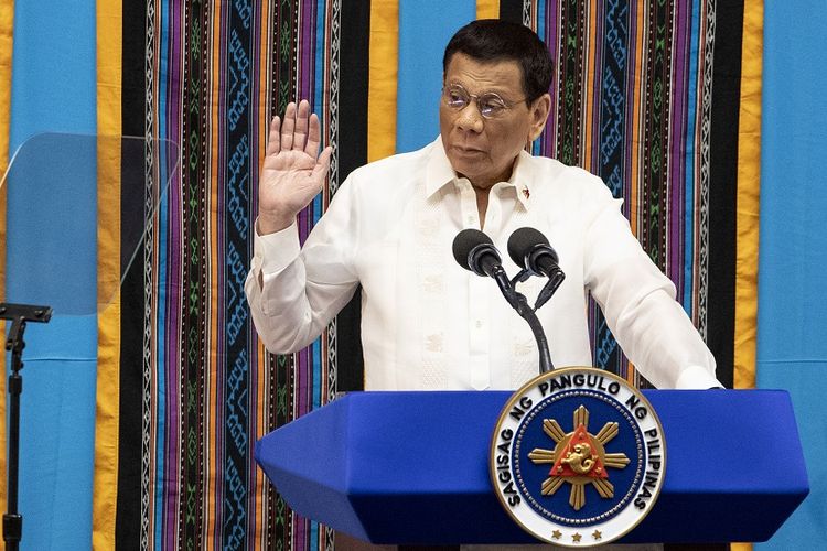 Presiden Filipina Rodrigo Duterte saat memberi pidato.