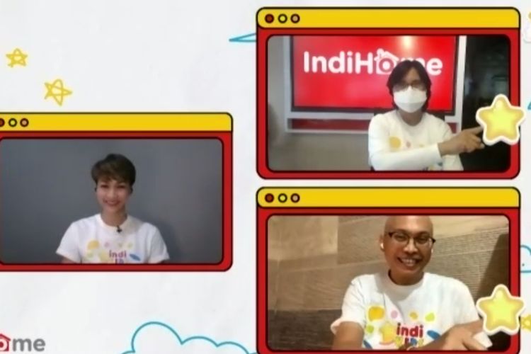 Direktur Consumer Service Telkom Venusiana (kanan atas) & Executive General Manager Divisi TV & Video Telkom A.A. Gede Mayun (kanan bawah) saat meluncurkan channel spesial untuk anak, IndiKids secara virtual bertepatan dengan momen Hari Anak Nasional pada Jumat (27/3/2021).