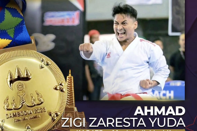 Karateka Indonesia, Ahmad Zigi Zaresta Yuda, berhasil mengemas medali emas dalam ajang SEA Games 2023 Kamboja pada Sabtu (6/5/2023).