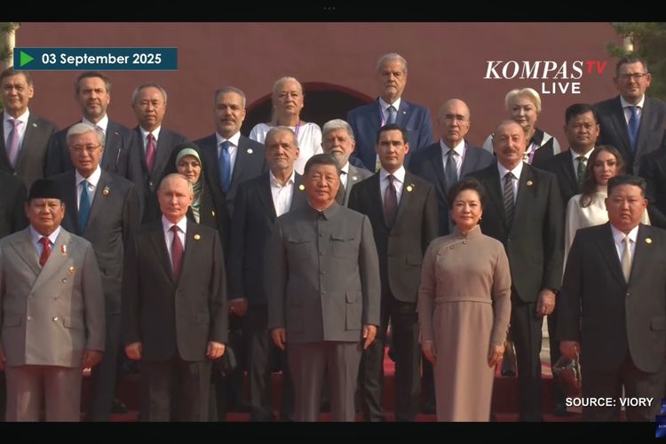 Prabowo Berdiri Sejajar dengan Xi Jinping, Putin, dan Kim Jong Un di Parade Militer China