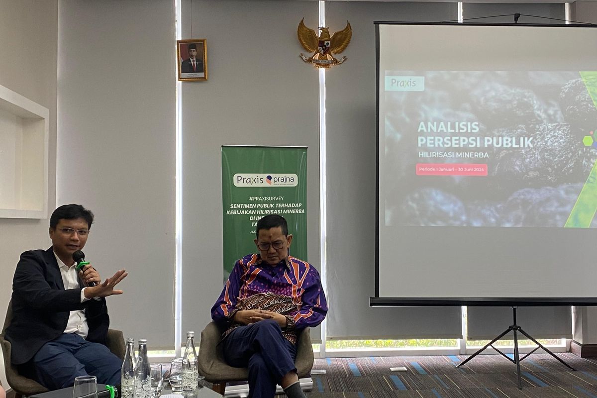 Pemaparan dan diskusi survei Praxis bertajuk Sentimen Publik Terhadap Kebijakan Hilirisasi Minerba di Indonesia Tahun 2024 yang digelar di Jakarta, Rabu (31/7/2024). 