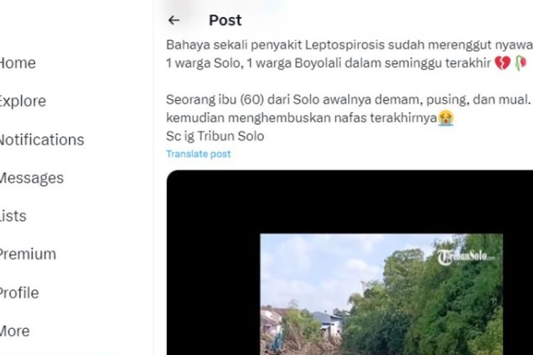 Tangkapan layar isu warga Solo meninggal karena leptospirosis