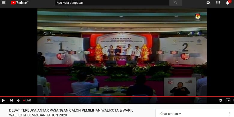 Komisi Pemilihan Umum (KPU) Kota Denpasar menggelar debat terbuka pilkada yang disiarkan langsung melalui YouTube di Gedung Rama-Shinta, Bali Beach Hotel, Denpasar, Sabtu (28/11/2020) malam.