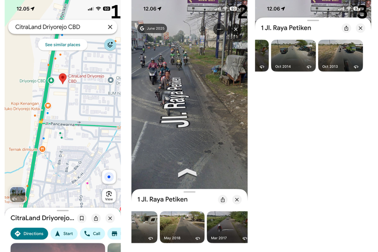 Ilustrasi cara cek google maps dari tahun ke tahun 