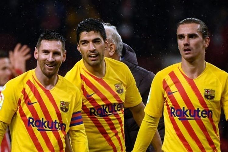 Trio Barcelona, Lionel Messi, Luis Suarez, dan Antoine Griezmann