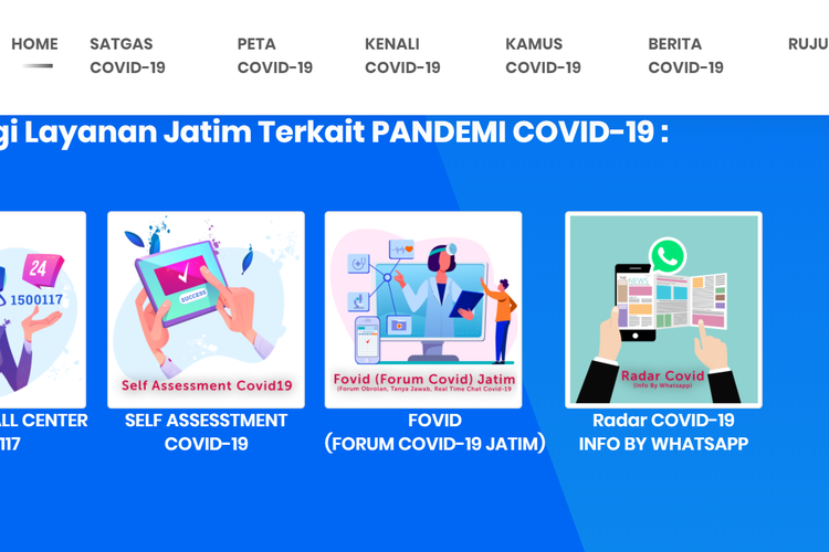 Laman informasi tentang Covid-19 Pemprov Jawa Timur di www.infocovid19.jatimprov.go.id dilengkapi fitur baru bernama Radar Covid-19.