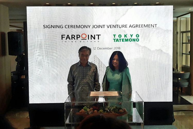 Farpoint menggandeng Tokyo Tatemono mengembangkan apartemen The Loggia, di Jakarta. Penandatanganan joint venture dilakukan oleh Komisaris Farpoint Honey Angkosubroto dan CEO Tokyo Tatemono Hitoshi Nomura, Rabu (12/12/2018).