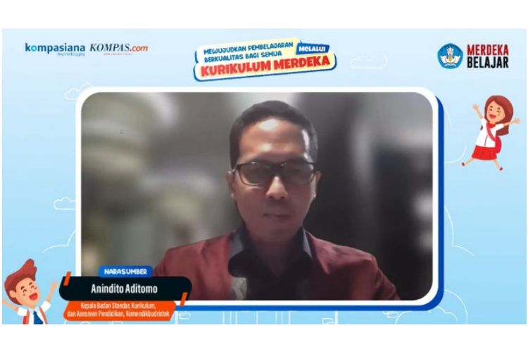 Asesmen Pendidikan Kemendikbudristek Anindito Aditomo pada webinar ?Mewujudkan Pembelajaran Berkualitas bagi Semua Melalui Kurikulum Merdeka?. 