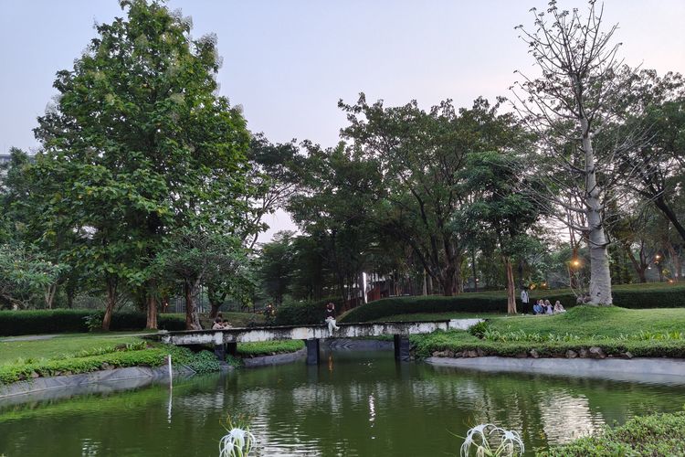 Suasana taman dan sungai buatan yang sunyi. Kamera Realme GT 7 Dream Edition di momen ini mampu menampilkan warna, kualitas, dynamic range yang lebih baik ketimbang foto daun dan gedung sebelumnya. Sebab, warna hijau yang dimunculkan tampak serupa dengan warna yang asli.