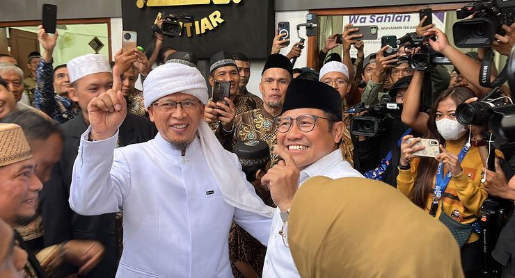 Temui Aa Gym di Ponpes Daarut Tauhid, Cak Imin Disambut Ribuan Santri