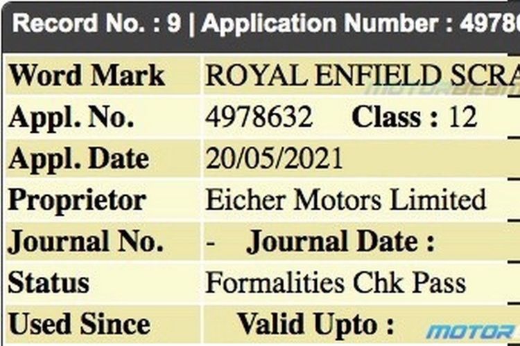 Royal Enfield telah mengajukan merek dagang baru yaitu Royal Enfield Scram.