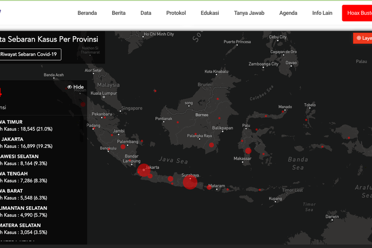 Tangkapan layar Peta Sebaran Kasus Virus Corona di Indonesia