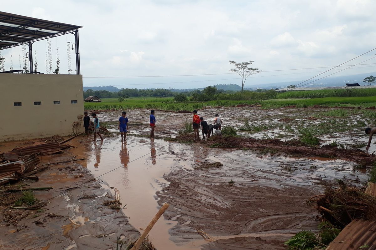 Sejumlah lahan pertanian di Desa Srigading, Kecamatan Lawang, Kabupaten Malang rusak akibat tergenang banjir bandang, Selasa (9/3/2022).