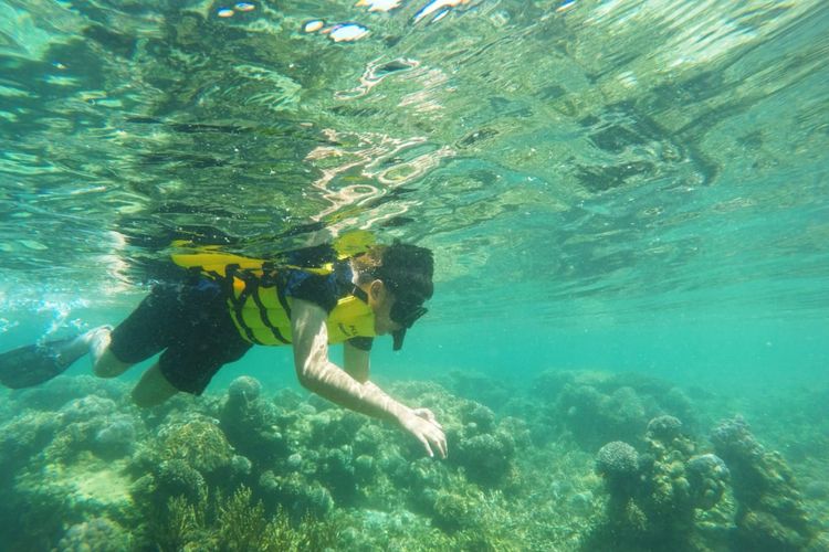 Para pemenang Pegipegi Yuk! Jelajah Indonesiamu saat snorkeling di kawasan Manjerite, Taman Nasional Komodo, Manggarai, Nusa Tenggara Timur, Jumat (30/11/2018).