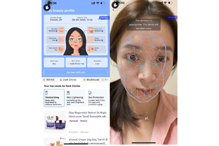 Teknologi Skin Test yang tersedia pada aplikasi Lazada di Asia Tenggara. 
