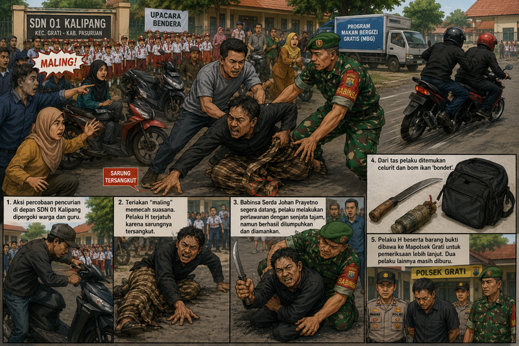 Maling Motor di Pasuruan Gagal Kabur Gara-gara Keserimpet Sarung, Langsung Diamankan Babinsa